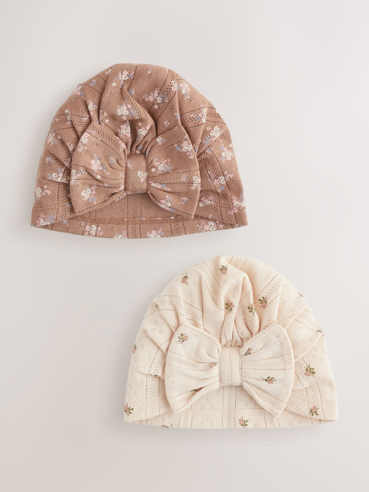 Brown Ditsy Floral Baby Turban Hats 2 Pack (0-18mths) - Up to 1 Month (50-56cm)