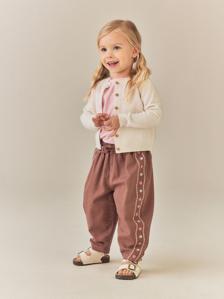Chocolate Brown Embroidered Pullon Trousers (3mths-7yrs)
