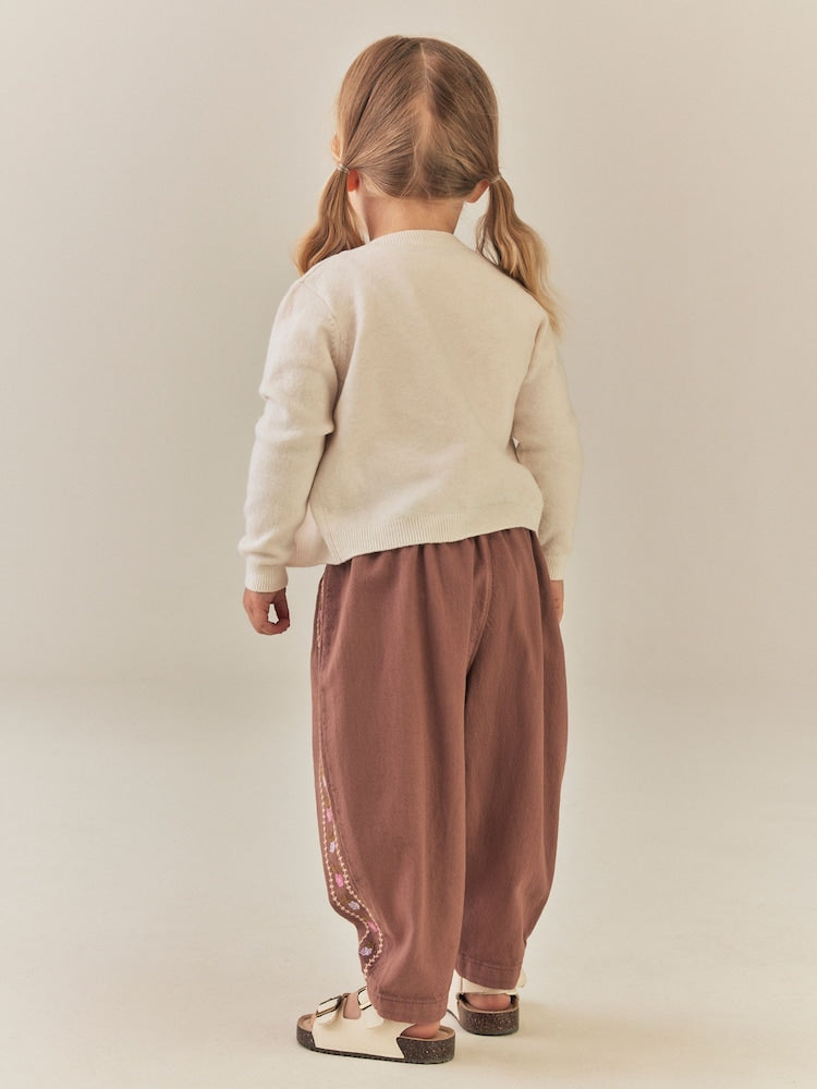 Chocolate Brown Embroidered Pullon Trousers (3mths-7yrs)