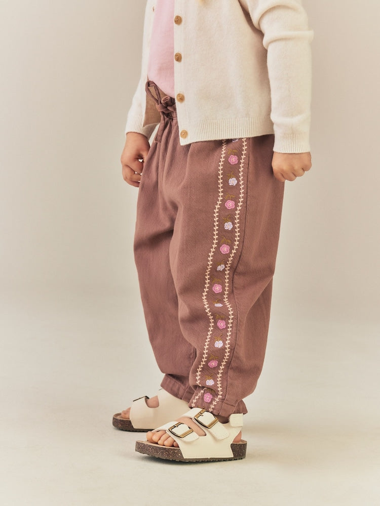 Chocolate Brown Embroidered Pullon Trousers (3mths-7yrs)