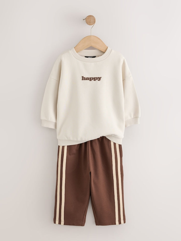 Ecru/Choc Crew Neck Joggers Set (3mths-7yrs)