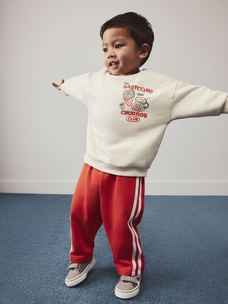 Red/Ecru Crew Neck Joggers Set (3mths-7yrs)
