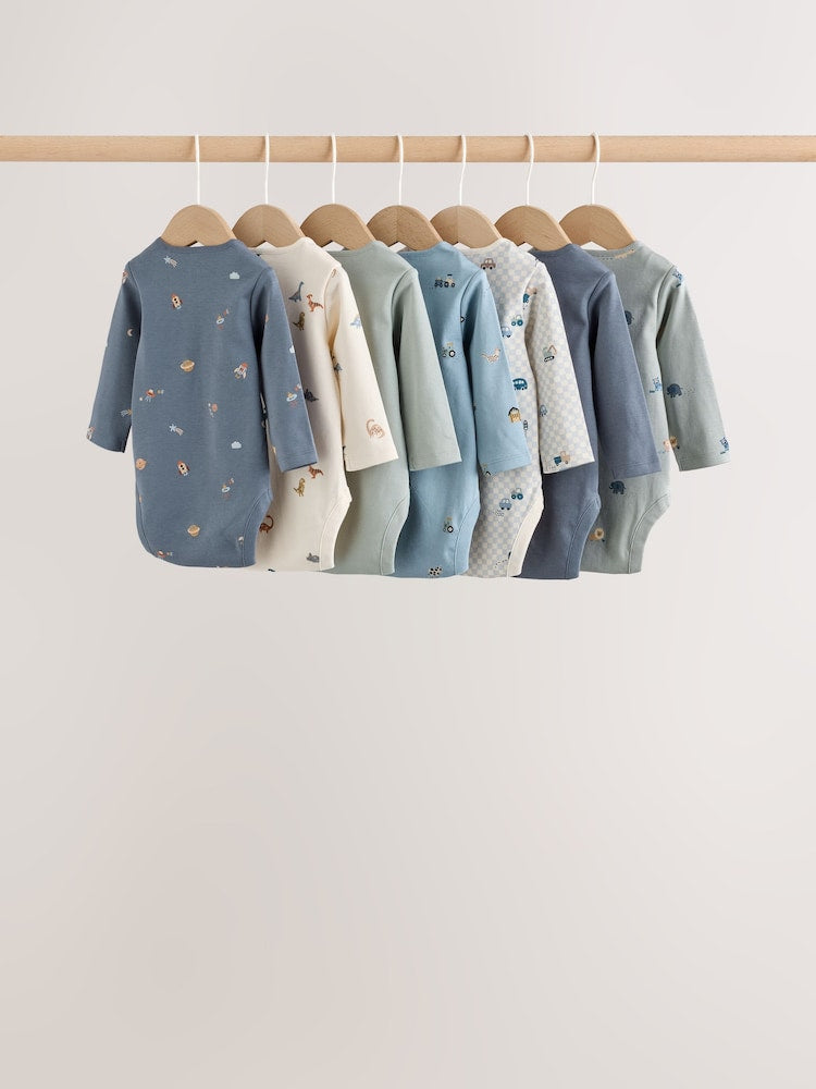Blue Character Long Sleeve Baby Bodysuit 7 Pack