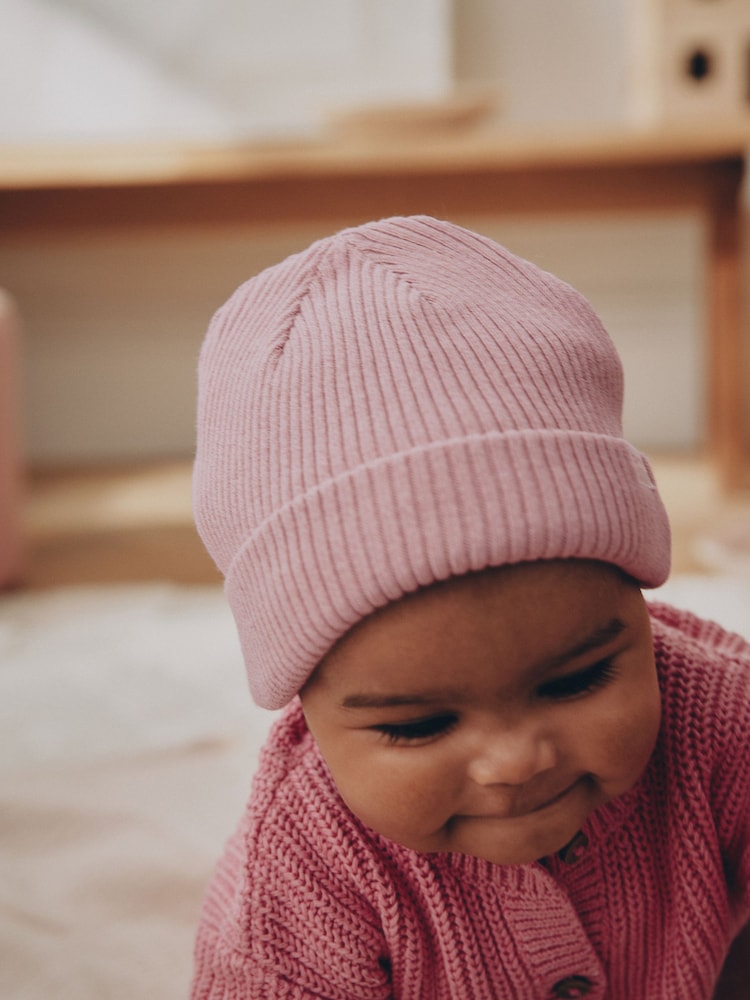 Pink and Cream Rib Baby Beanie