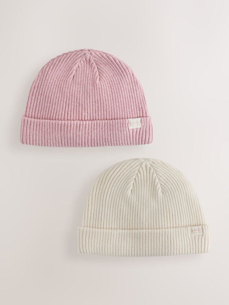 Pink and Cream Rib Baby Beanie