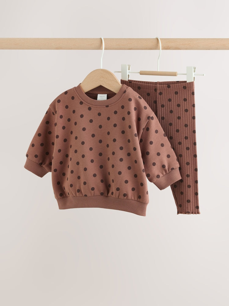 Chocolate Brown Spot Sweat Top and Leggings Set (0mths-2yrs)