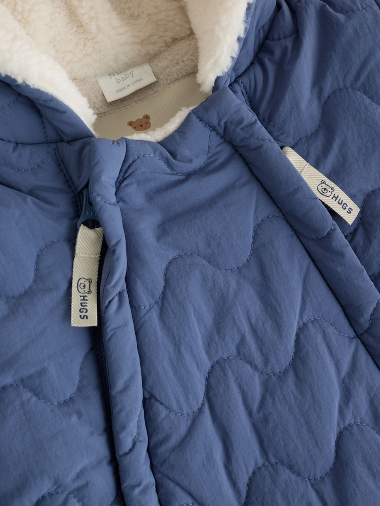 Blue Quilted Hooded Nylon Baby All-In-One (0-18mths)