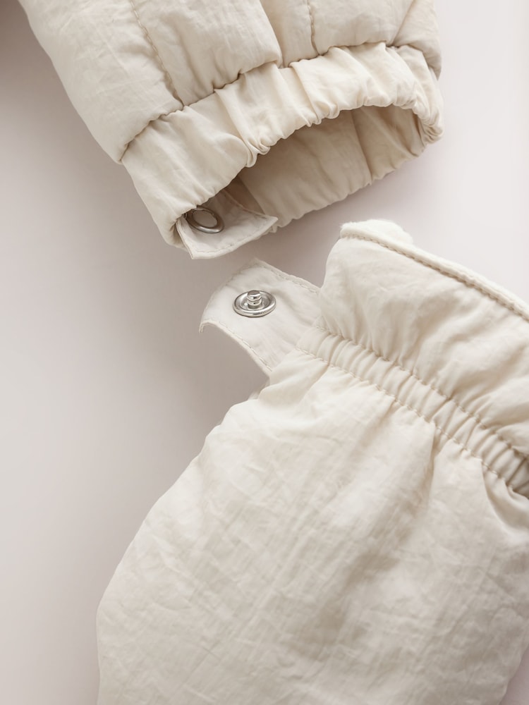 Cream Little One Back Slogan Quilted Nylon Pramsuit