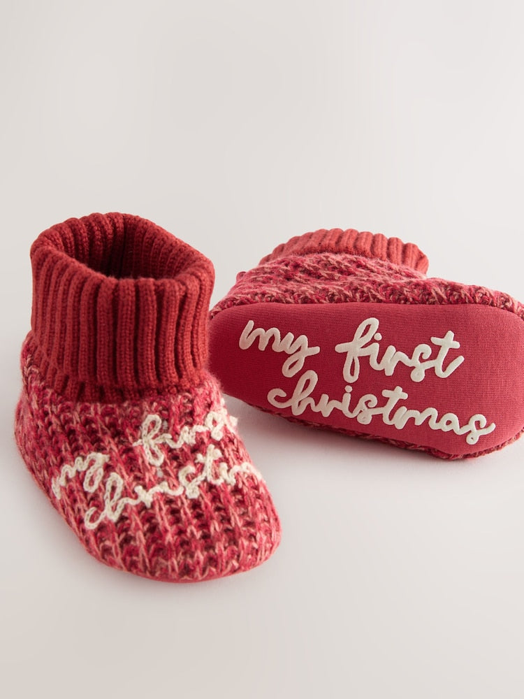 Red My First Christmas Sock Top Boot Shoes (0-18mths)