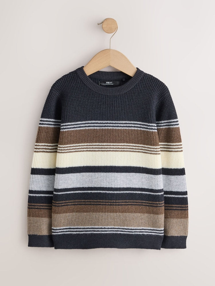 Monochrome Stripe Knitted Crew Neck Jumper (3-16yrs) - Size 3 Years (98cm) - Monochrome