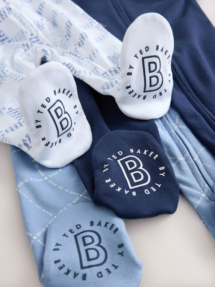 Baker by Ted Baker Blue Baker by Ted Baker 3 Pack Sleepsuits