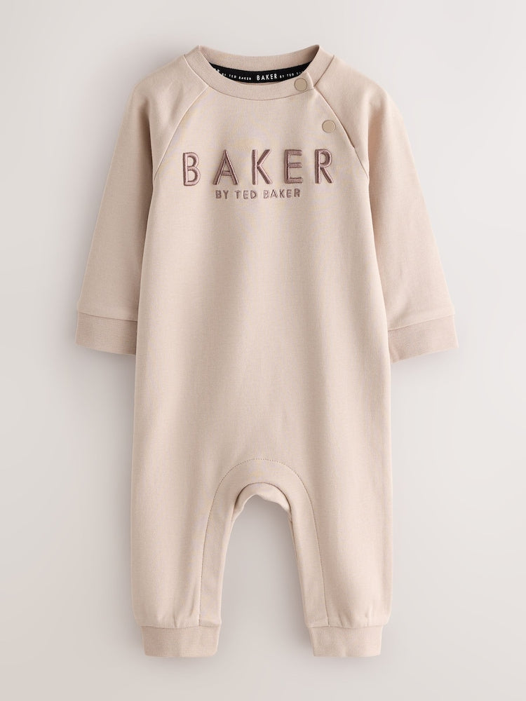 Baker by Ted Baker Green/Ecru Romper and Hat 3 Piece Set