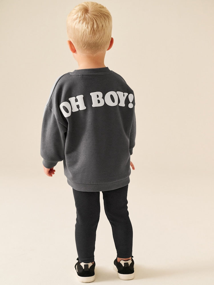 Charcoal Grey Mickey Mouse Crew Neck Sweat Top and Leggings Set (3mths-8yrs)
