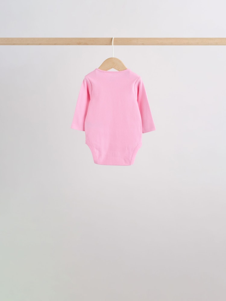Pink/White Long Sleeve Baby Bodysuits 5 Pack