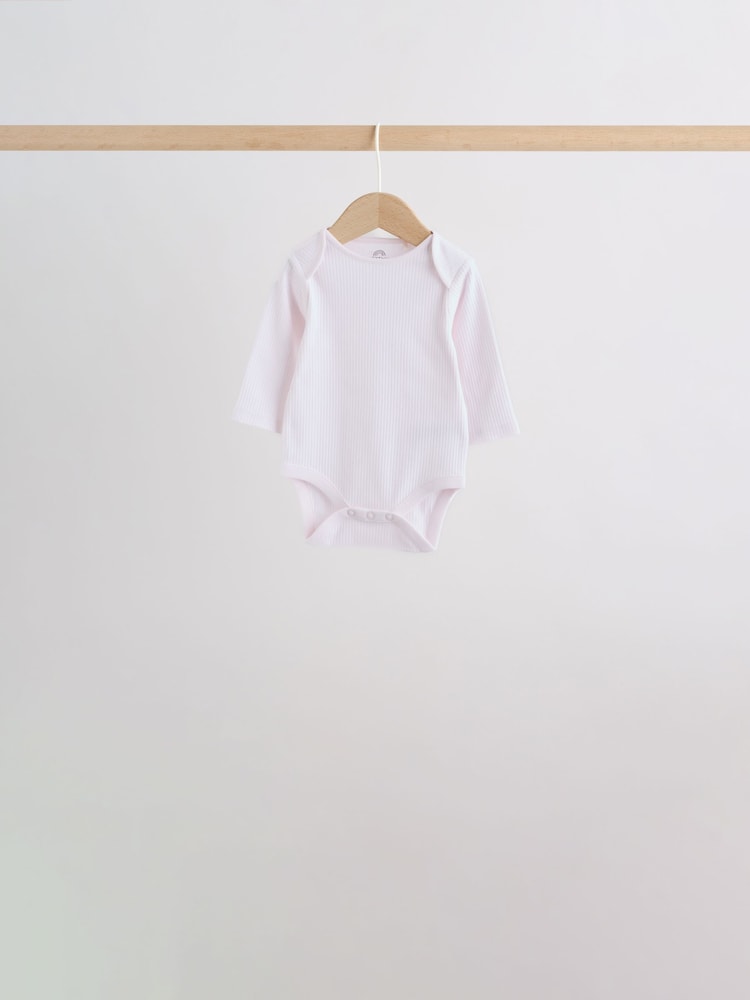 Pink/White Long Sleeve Baby Bodysuits 5 Pack