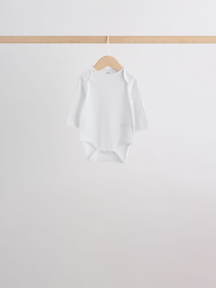 Pink/White Long Sleeve Baby Bodysuits 5 Pack