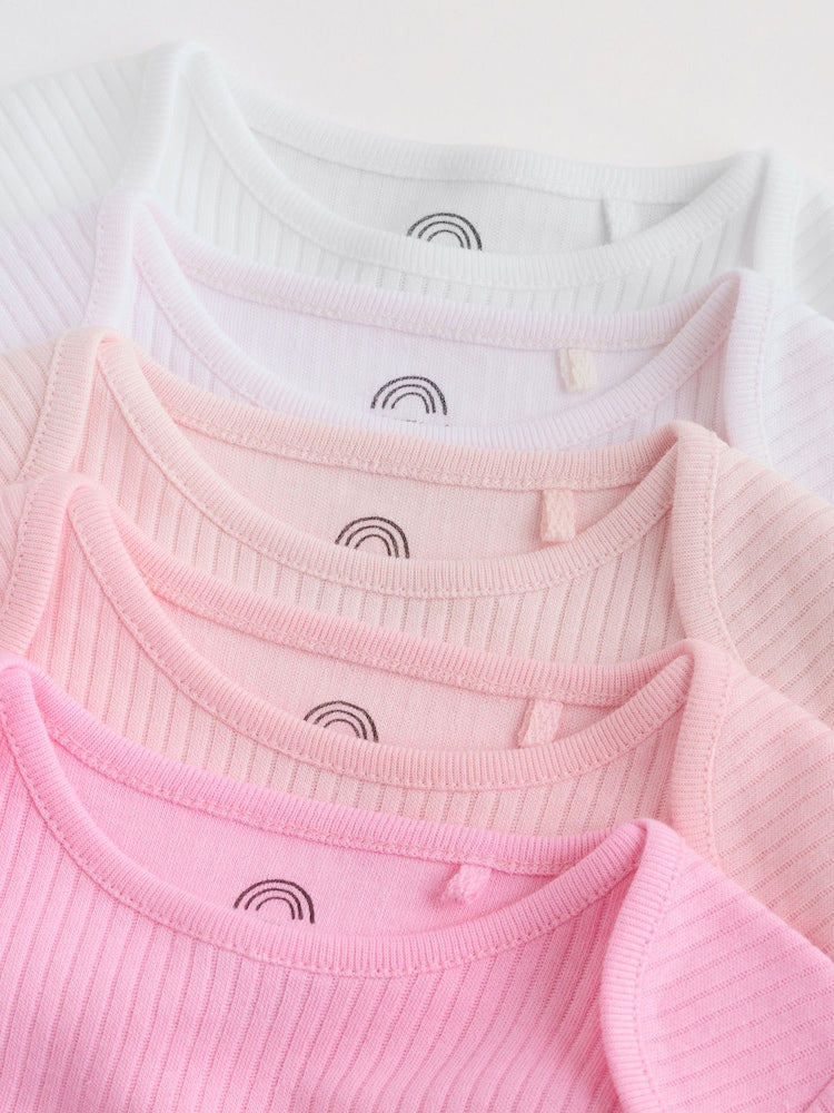 Pink/White Long Sleeve Baby Bodysuits 5 Pack