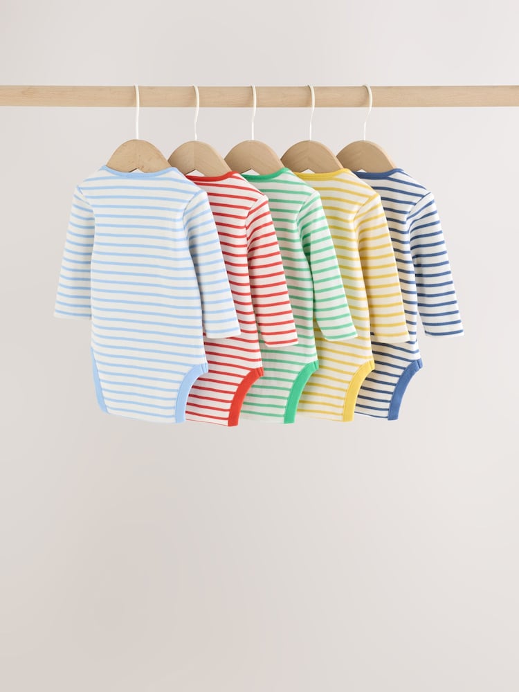 Bright Stripe Long Sleeve Baby Bodysuits 5 Pack