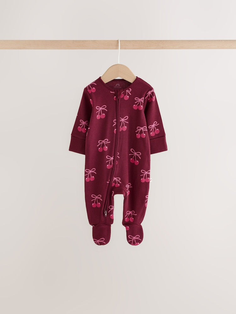 Berry Bow Two Way Zip Baby Sleepsuits 4 Pack (0mths-3yrs)