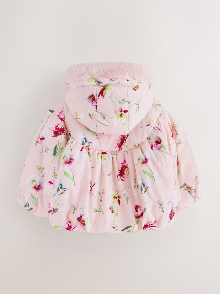 Baker by Ted Baker Pink Shower Resistant Floral Printed Bubble Padded Coat