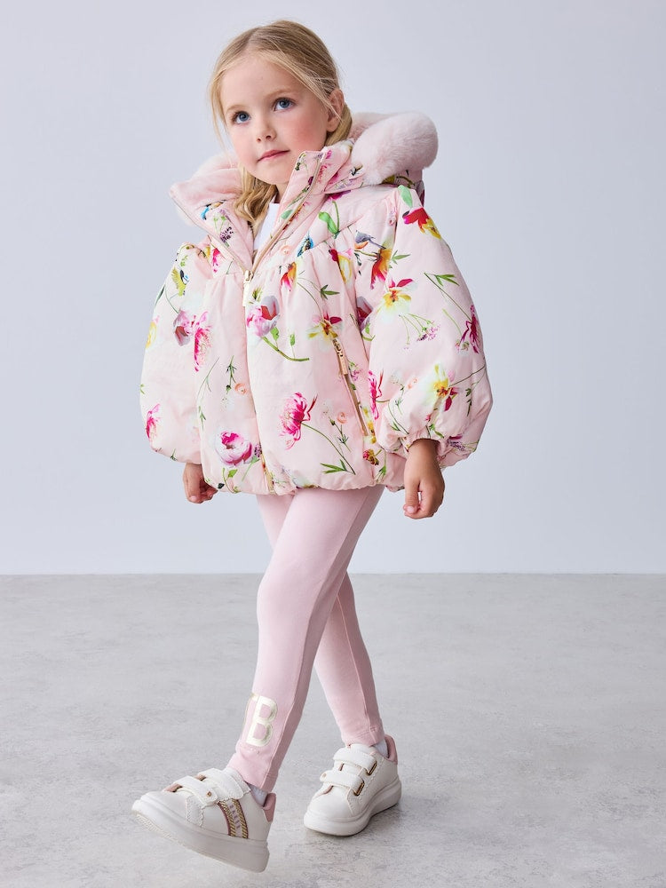 Baker by Ted Baker Pink Shower Resistant Floral Printed Bubble Padded Coat - Size 12 - 18 Months (80 - 86cm)