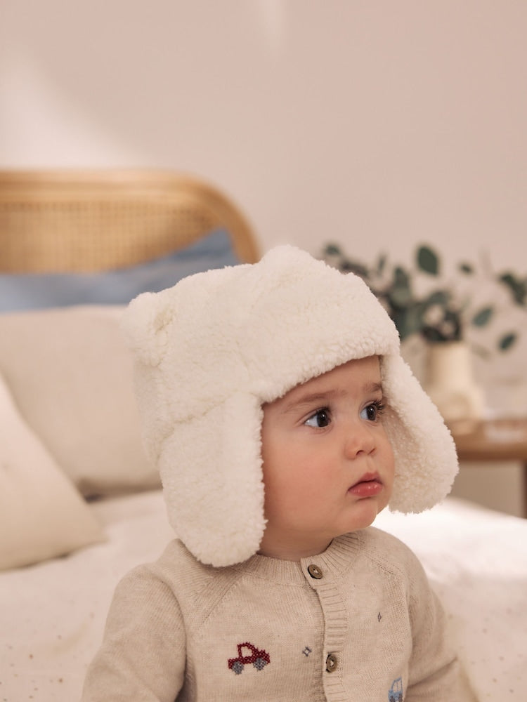 Cream Borg Trapper Baby Hat - Cream Borg / Up to 1 Month (50-56cm)