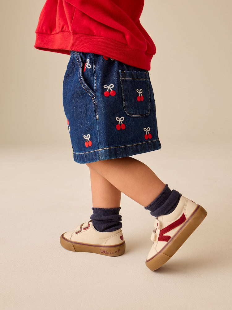 Denim Cherry Embroidery Pull-On Skirt (3mths-7yrs)