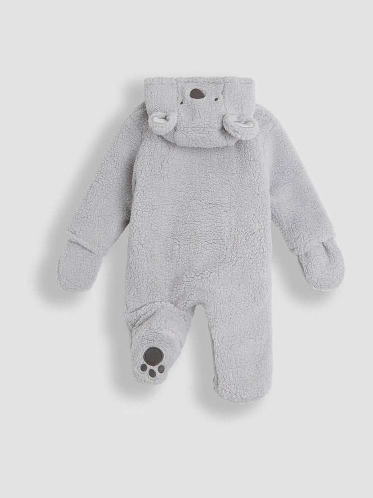 JoJo Maman Bébé Grey Koala Cosy Borg Character Pramsuit - Size Newborn