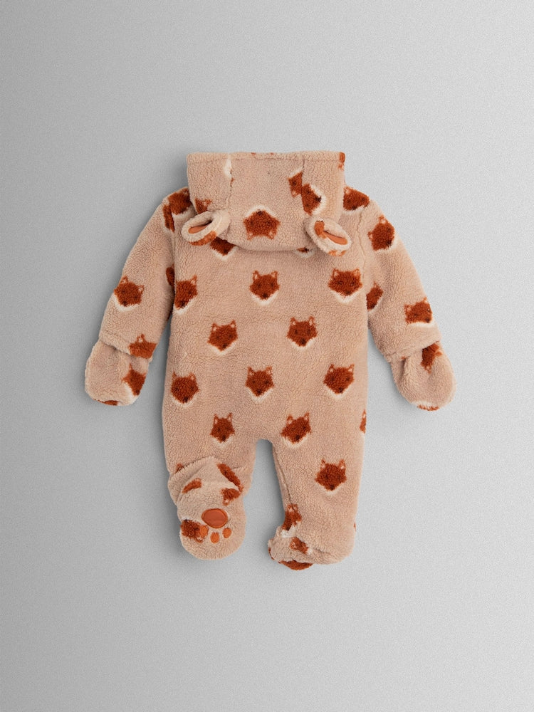 JoJo Maman Bébé Orange Fox Cosy Borg Character Pramsuit - Size Newborn