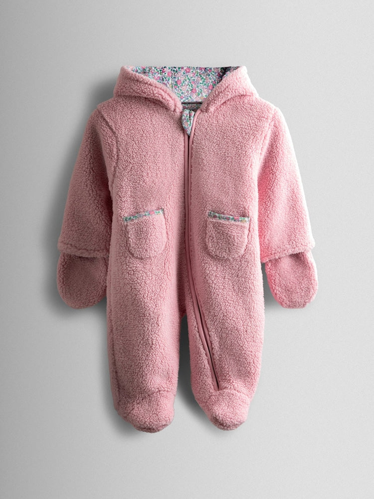 JoJo Maman Bébé Pink Mouse Cosy Borg Character Pramsuit - Size Newborn - Pink Mouse