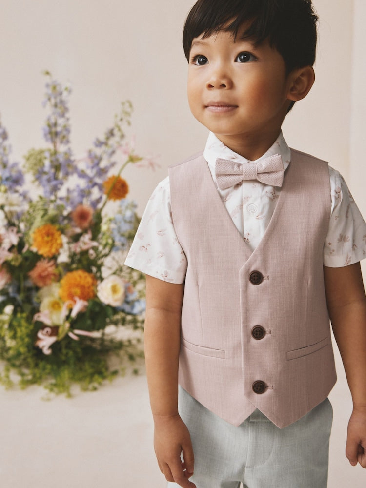 Pink Waistcoat, Shirt, Shorts & Tie Set (3mths-9yrs)