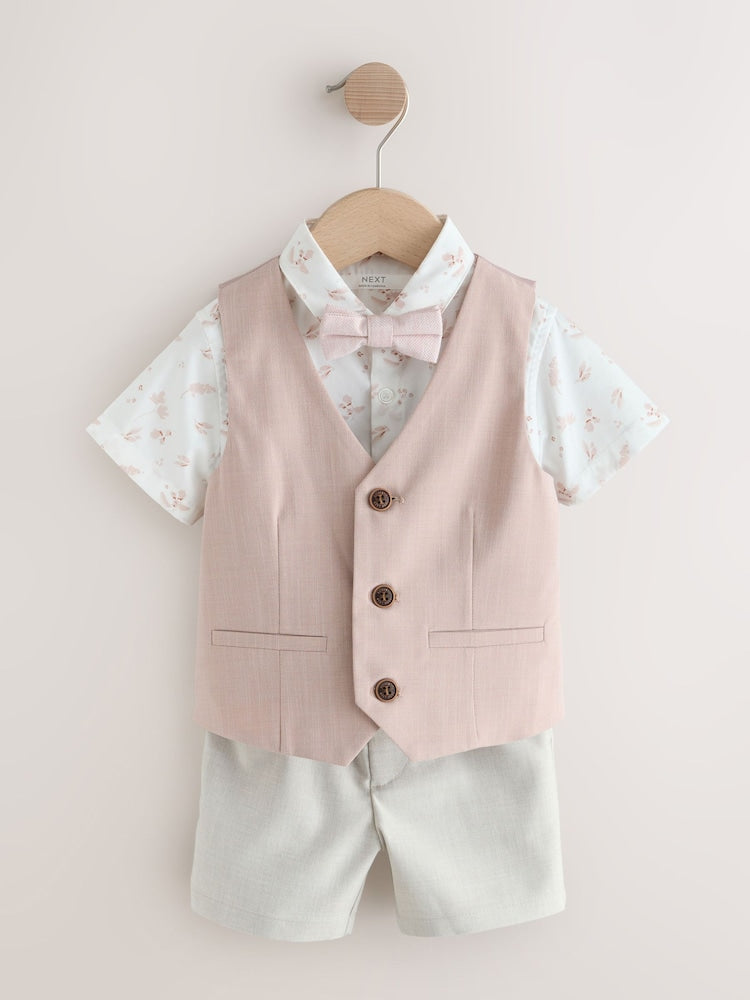 Pink Waistcoat, Shirt, Shorts & Tie Set (3mths-9yrs)