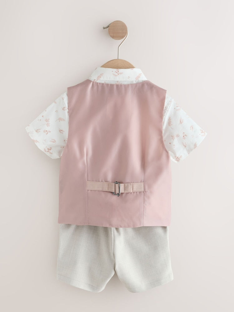 Pink Waistcoat, Shirt, Shorts & Tie Set (3mths-9yrs)