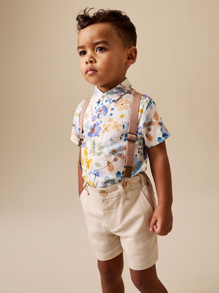 Floral Printed Shirt Short & Braces Set (3mths-9yrs)