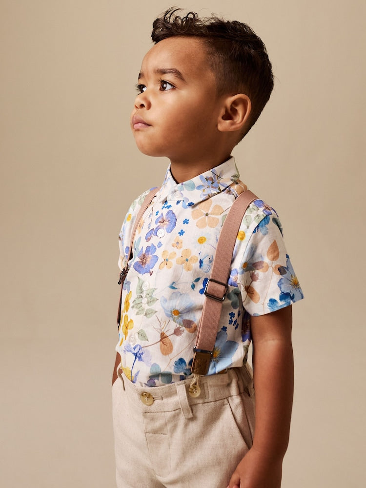 Floral Printed Shirt Short & Braces Set (3mths-9yrs)