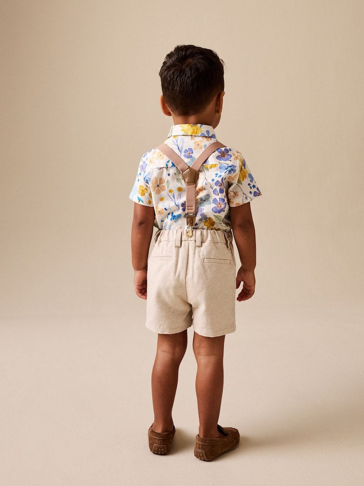 Floral Printed Shirt Short & Braces Set (3mths-9yrs)