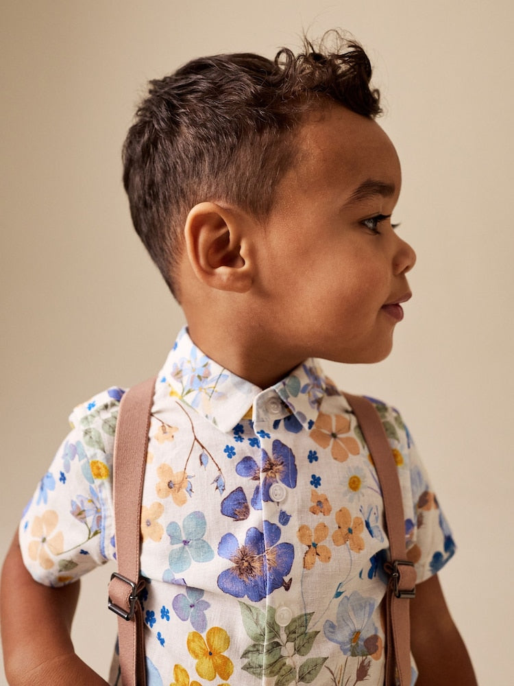 Floral Printed Shirt Short & Braces Set (3mths-9yrs)
