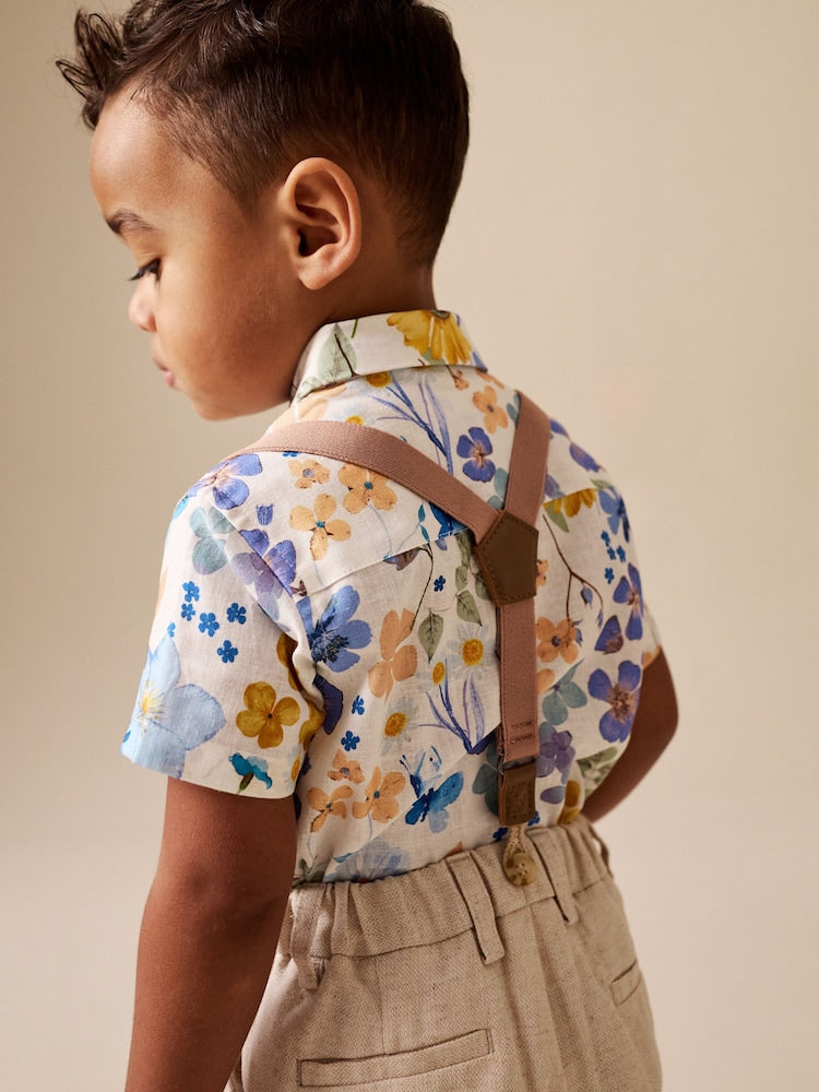 Floral Printed Shirt Short & Braces Set (3mths-9yrs)