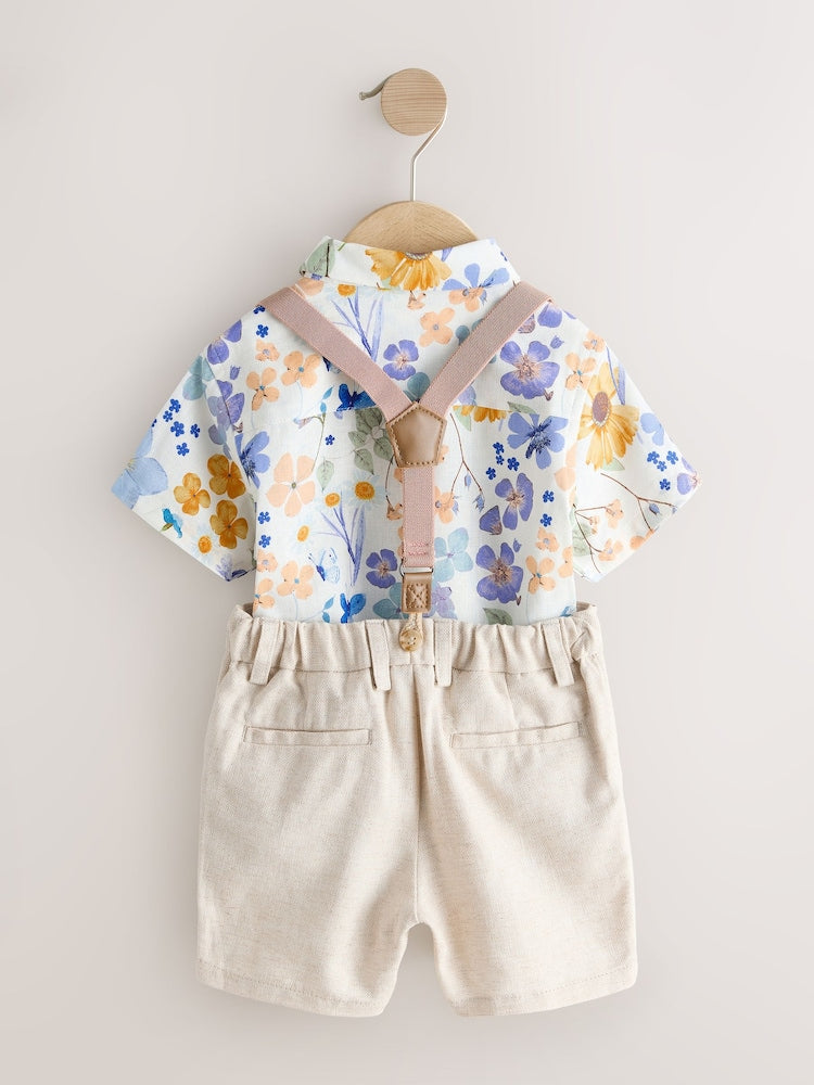 Floral Printed Shirt Short & Braces Set (3mths-9yrs)