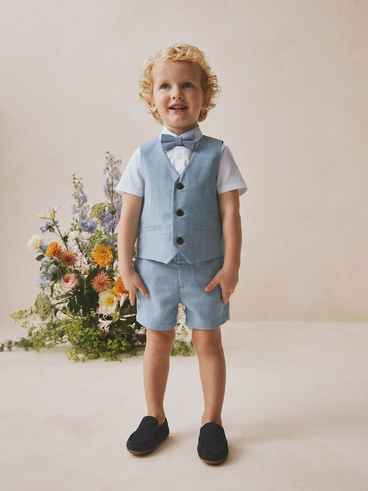 Blue Waistcoat, Shirt, Shorts & Tie Set (3mths-9yrs)