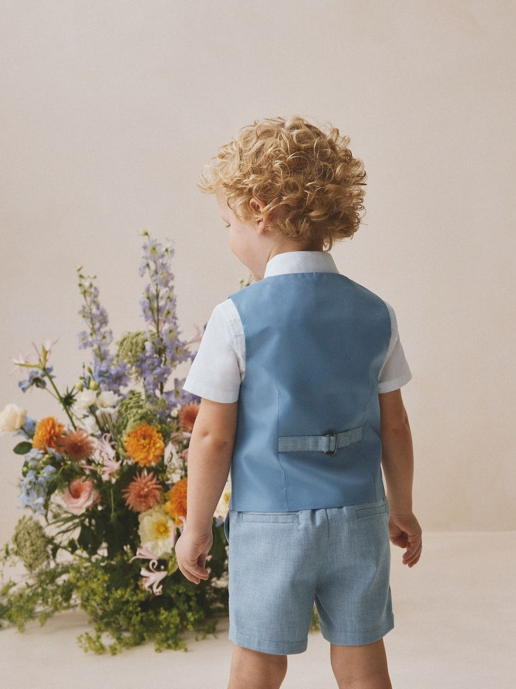 Blue Waistcoat, Shirt, Shorts & Tie Set (3mths-9yrs)