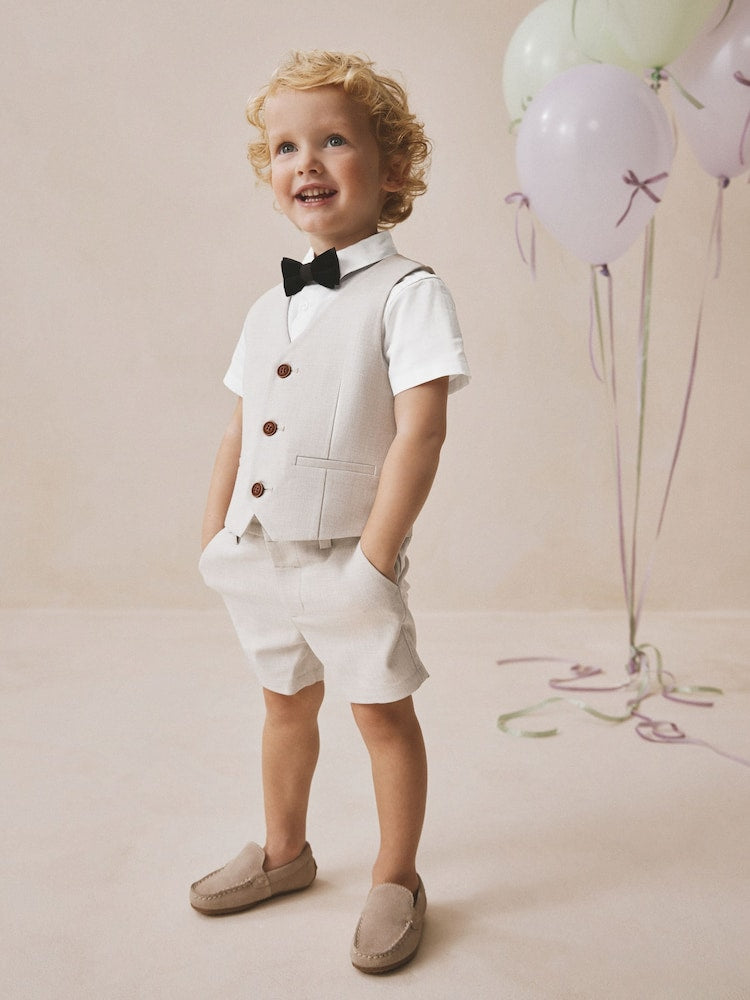 Neutral Waistcoat, Shirt, Shorts & Tie Set (3mths-9yrs)