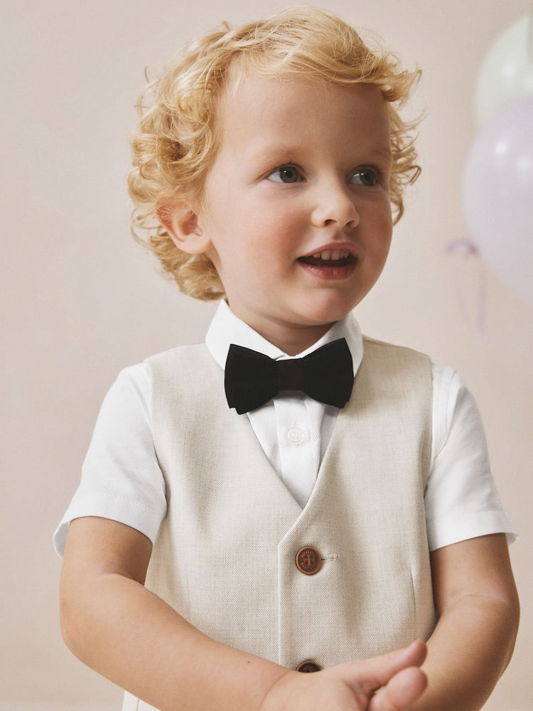 Neutral Waistcoat, Shirt, Shorts & Tie Set (3mths-9yrs)