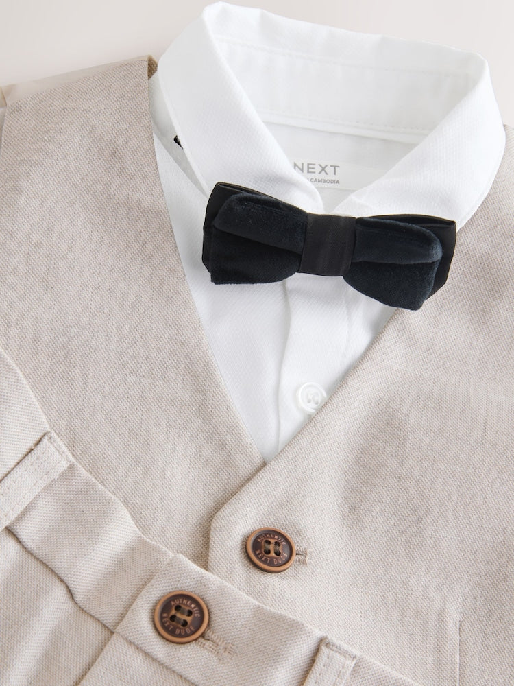 Neutral Waistcoat, Shirt, Shorts & Tie Set (3mths-9yrs)