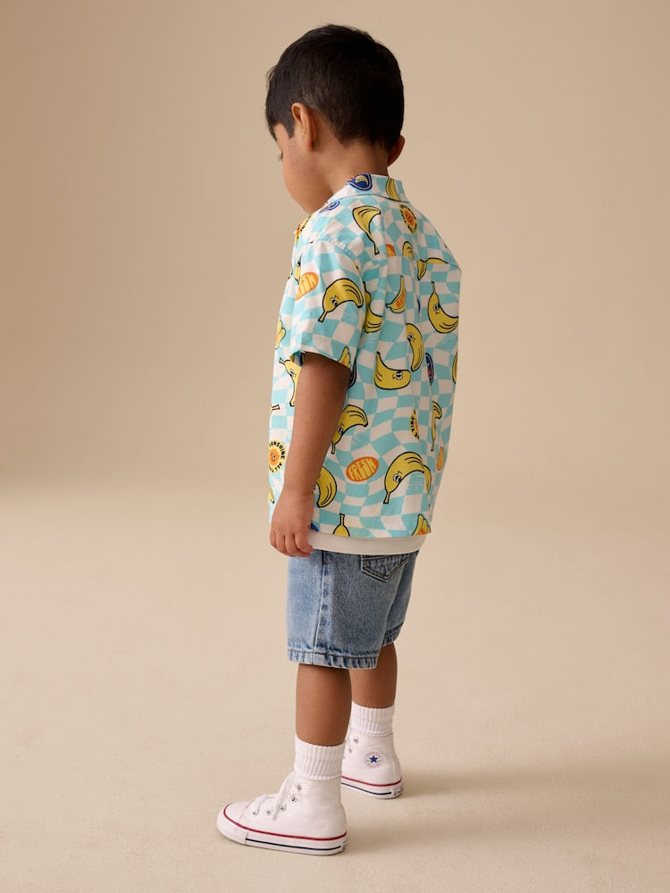 Blue/Yellow Banana All Over Short Sleeve Printed Shirt and T-Shirts Set (6mths-7yrs)