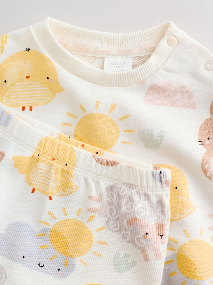 White Bunny Character Print Easter Sweat and Leggings Baby Set (0mths-2yrs)