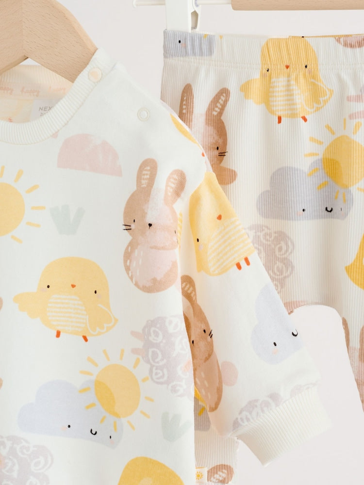 White Bunny Character Print Easter Sweat and Leggings Baby Set (0mths-2yrs)