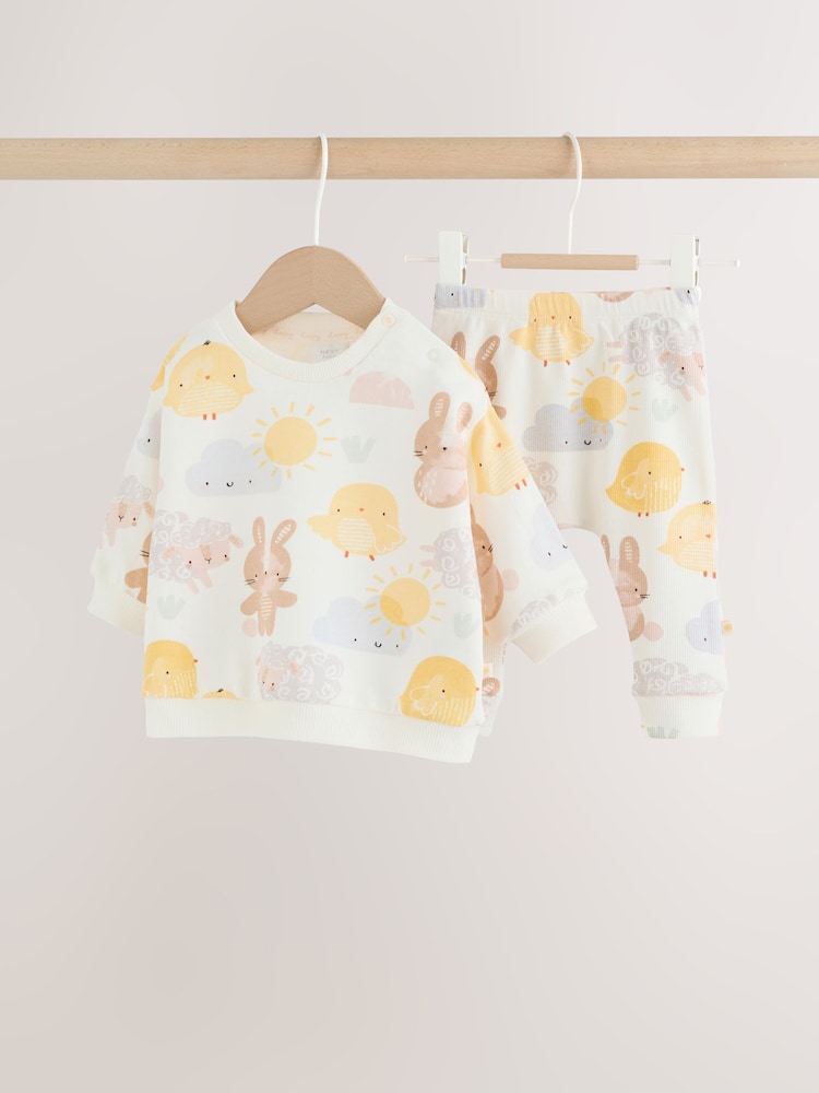 White Bunny Character Print Easter Sweat and Leggings Baby Set (0mths-2yrs)