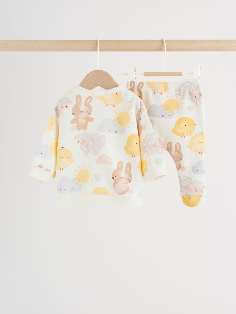 White Bunny Character Print Easter Sweat and Leggings Baby Set (0mths-2yrs)