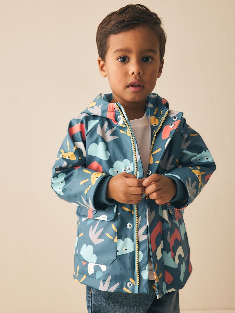 Navy Printed Icon Shower Resistant Coat (3mths-7yrs) - Size 3-6 Months (62-68cm) - Navy Printed Icon